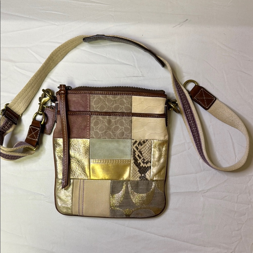 Coach Gold and Cream Crossbody Bag with Patchwork Design‎ - has hangtag